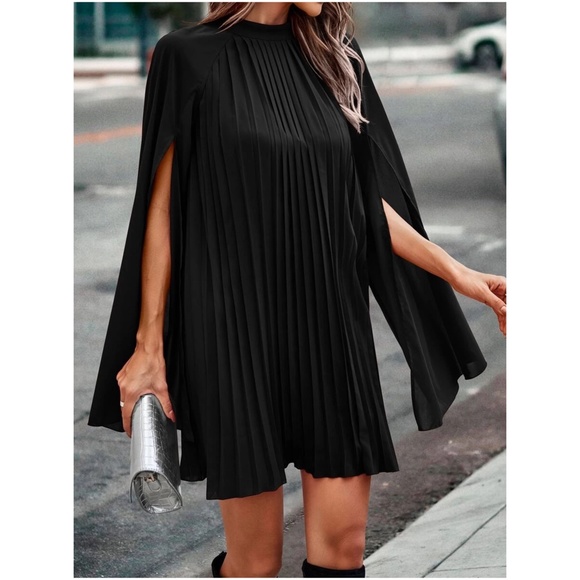 Classic Black Pleated Party Holiday Formal Dress - Picture 3 of 8